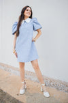 Dusty Blue Jacquard Shift Dress-Dresses-KCoutureBoutique, women's boutique in Bossier City, Louisiana