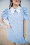 Dusty Blue Jacquard Shift Dress-Dresses-KCoutureBoutique, women's boutique in Bossier City, Louisiana