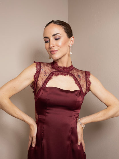 Satin Allure Lace Maxi Dress