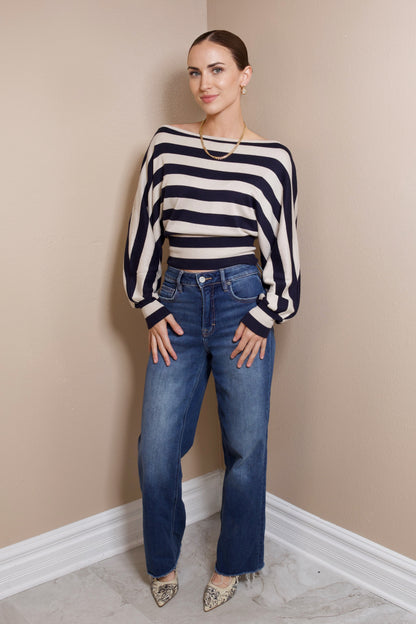 Coastal Ease Boat Neck Sweater Top