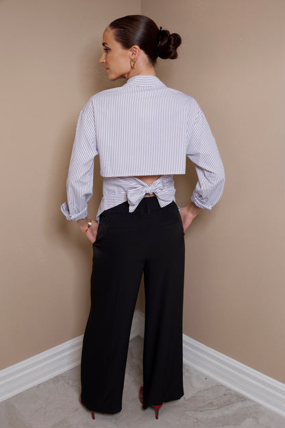 Open Back Statement Pinstripe Blouse