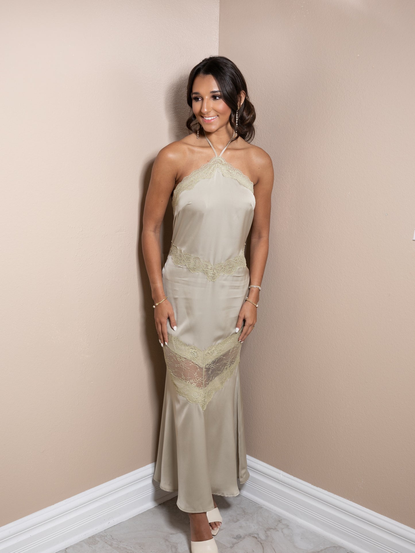 Sage Satin Romance Dress