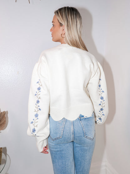 Winter Bloom Embroidered Knit Top