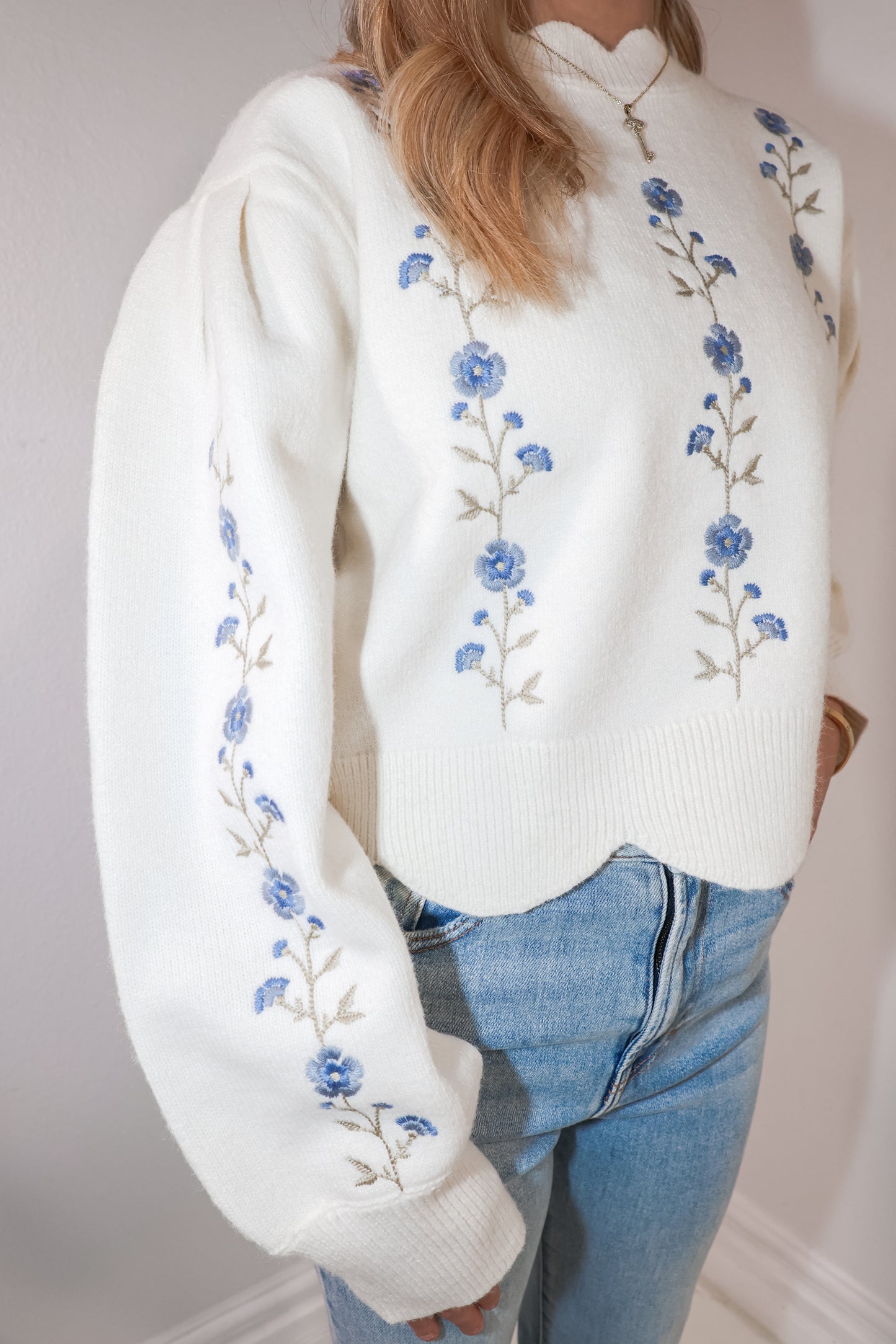 Winter Bloom Embroidered Knit Top