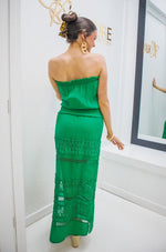 Elan Green Strapless Crochet Maxi Dress-Dresses-KCoutureBoutique, women's boutique in Bossier City, Louisiana