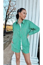 Elan Green Stripe Drawstring Shorts-Shorts-KCoutureBoutique, women's boutique in Bossier City, Louisiana