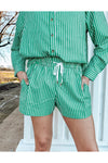 Elan Green Stripe Drawstring Shorts-Shorts-KCoutureBoutique, women's boutique in Bossier City, Louisiana