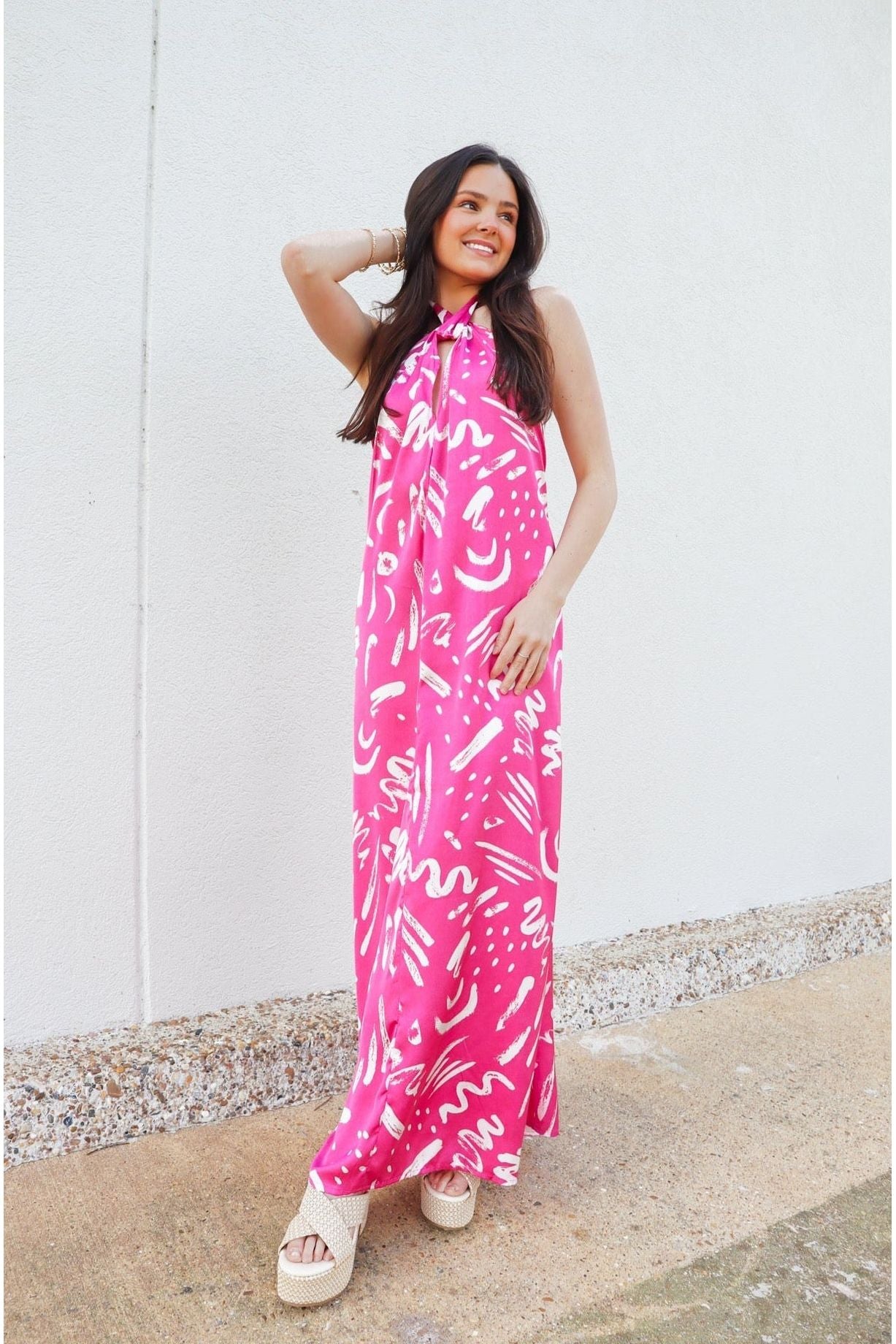 Elan Pink Mauve Abstract Print Dress-Dresses-KCoutureBoutique, women's boutique in Bossier City, Louisiana