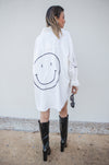 Elan Smiley Face Oversized Denim Jacket-Outerwear-KCoutureBoutique, women's boutique in Bossier City, Louisiana
