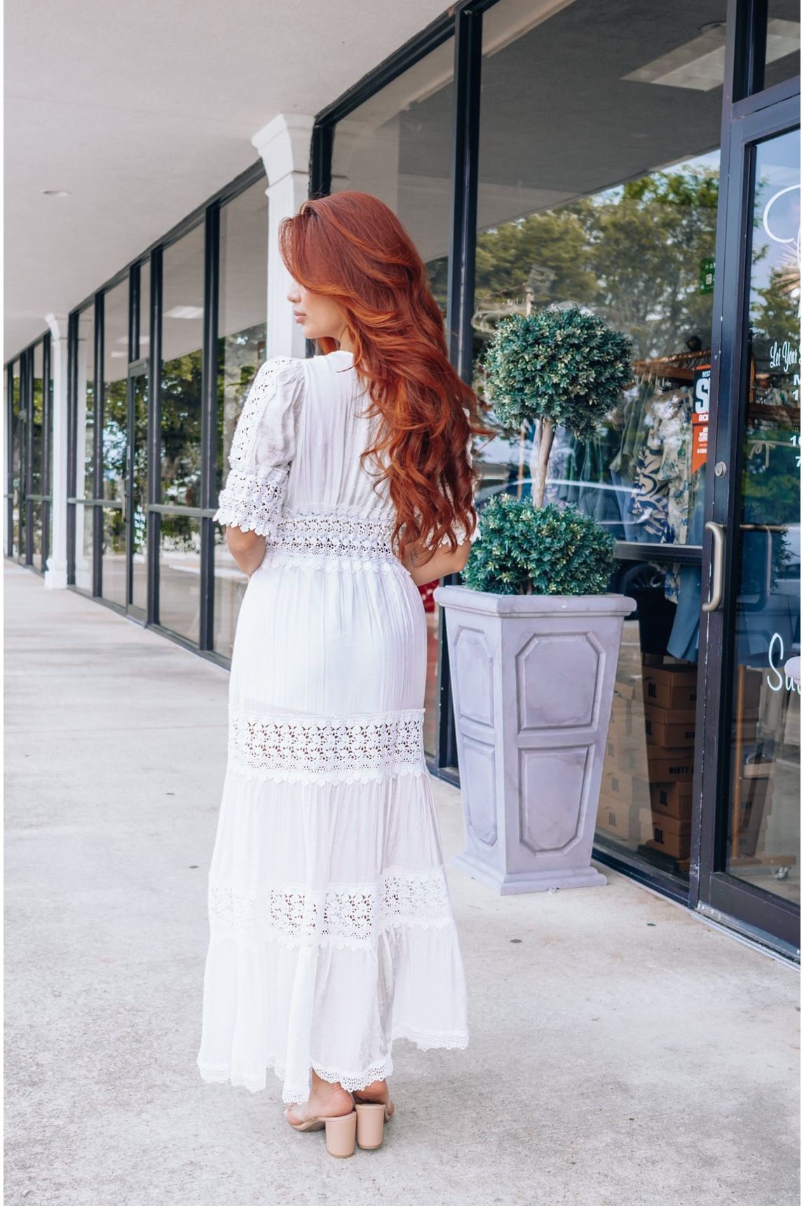 Elan White Lace Crochet Maxi Dress-Dresses-KCoutureBoutique, women's boutique in Bossier City, Louisiana