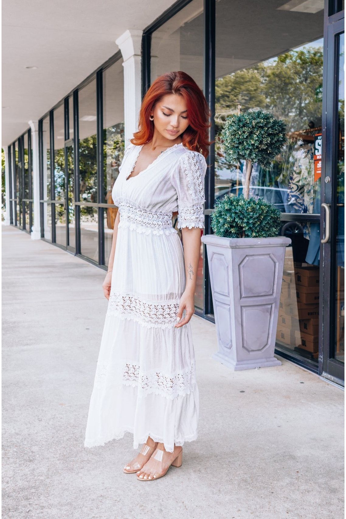 Elan White Lace Crochet Maxi Dress-Dresses-KCoutureBoutique, women's boutique in Bossier City, Louisiana
