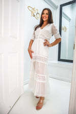 Elan White Lace Crochet Maxi Dress-Dresses-KCoutureBoutique, women's boutique in Bossier City, Louisiana
