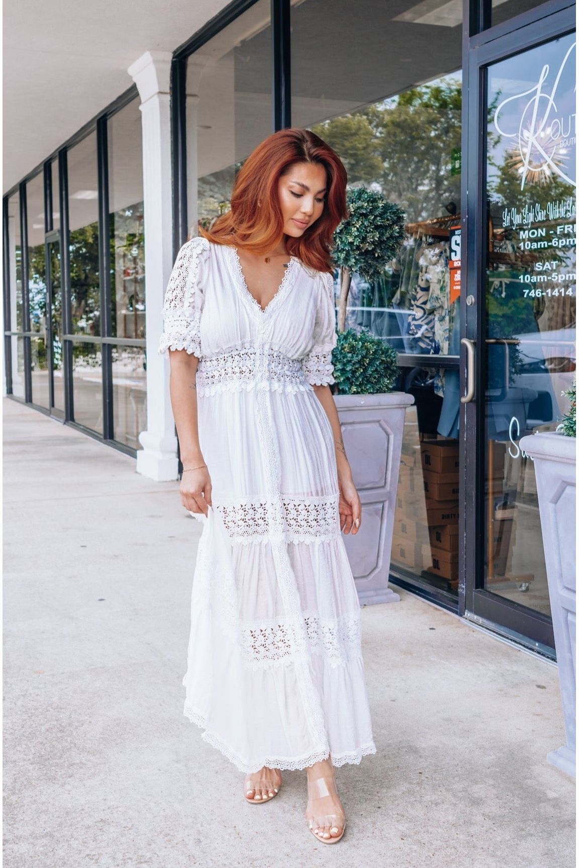 Elan White Lace Crochet Maxi Dress-Dresses-KCoutureBoutique, women's boutique in Bossier City, Louisiana