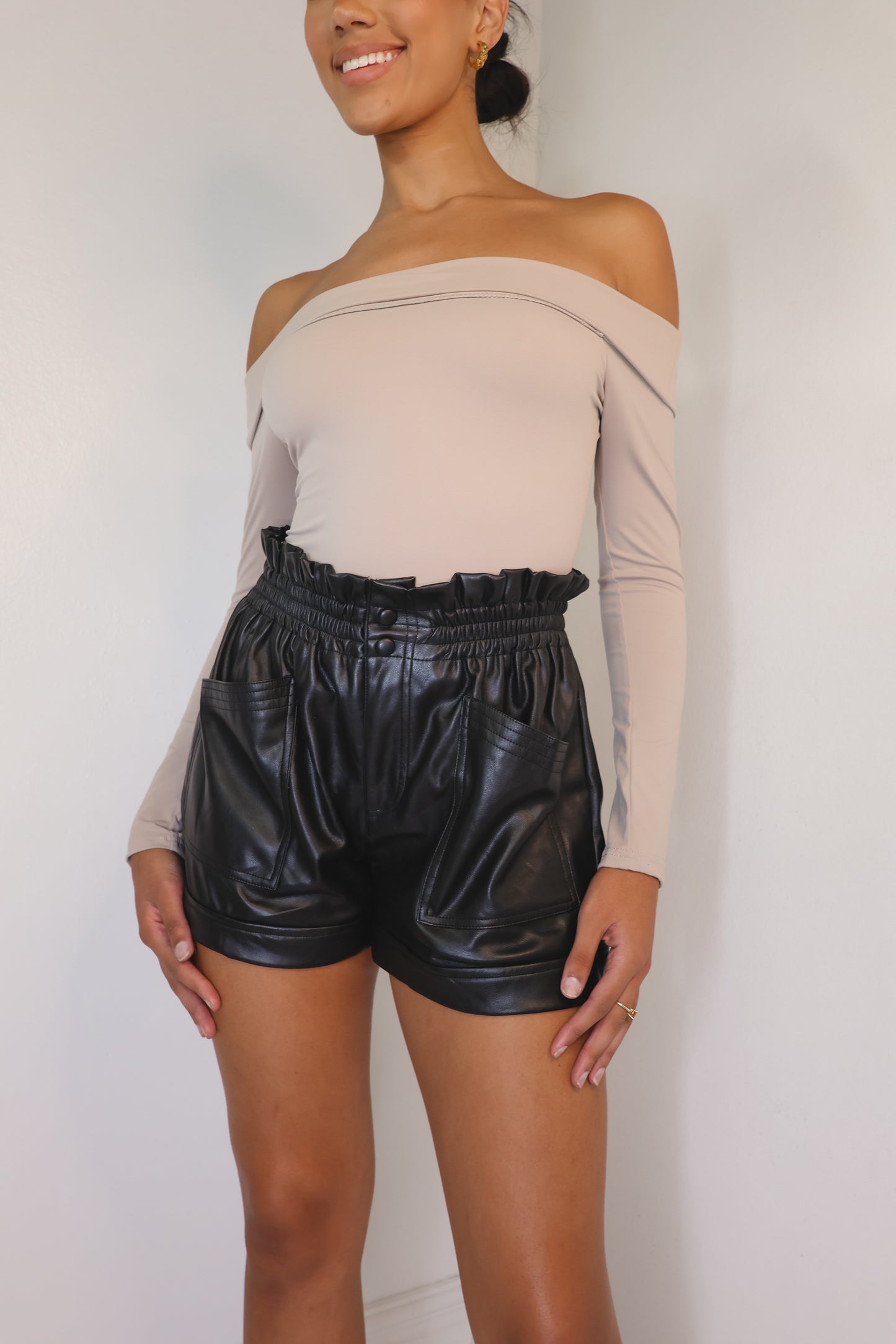 Elan Flora Faux Leather Shorts