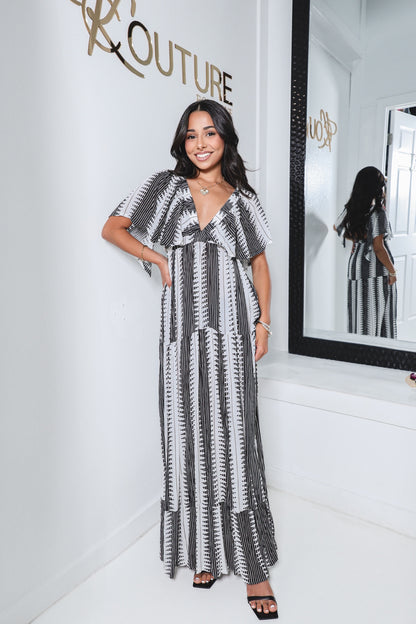 Elan Open Back Ruffle Sleeve Maxi Dress