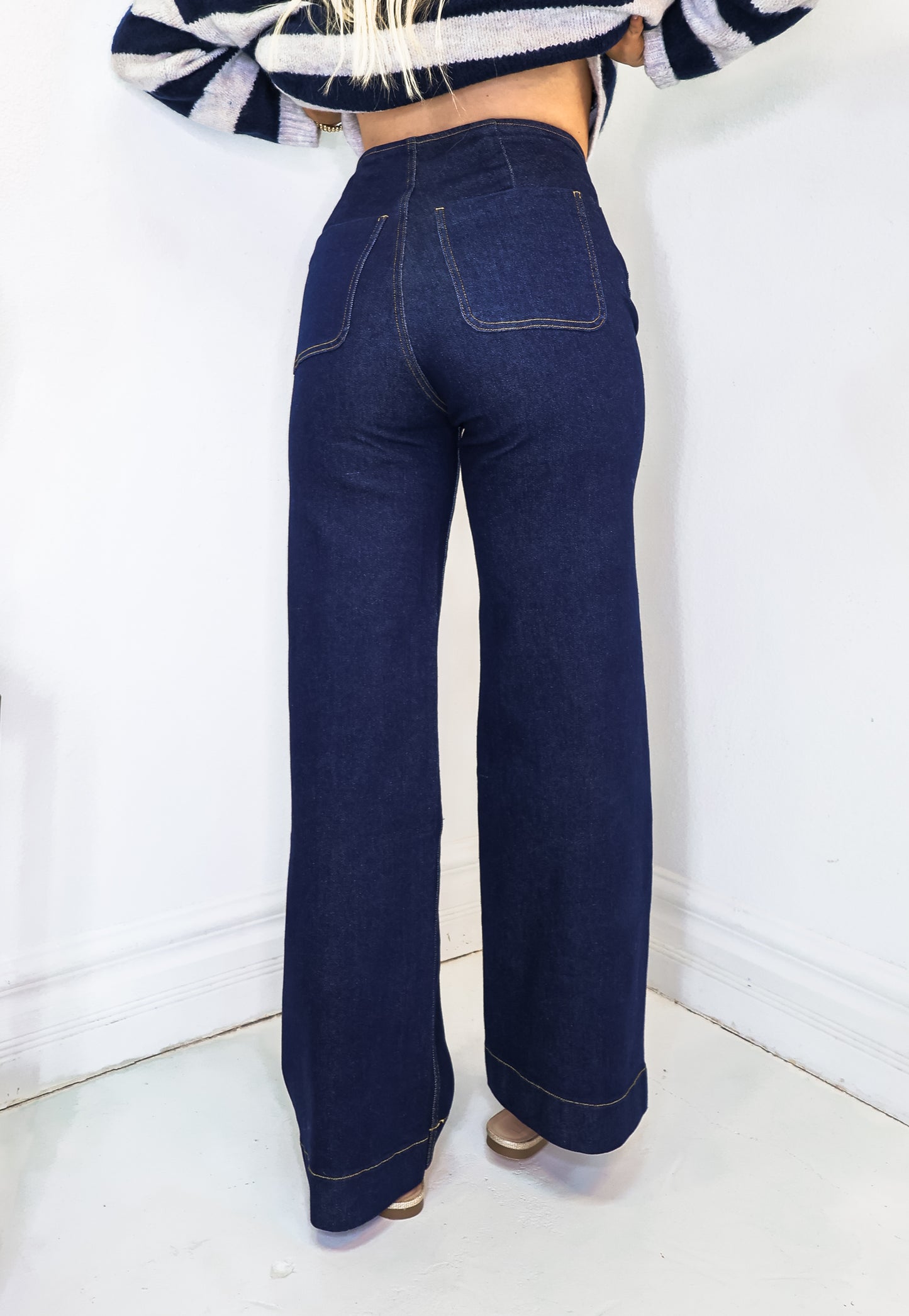 Indigo High Waist Straight Jeans