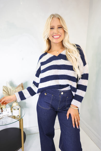 Elan Striped V-Neck Sweater