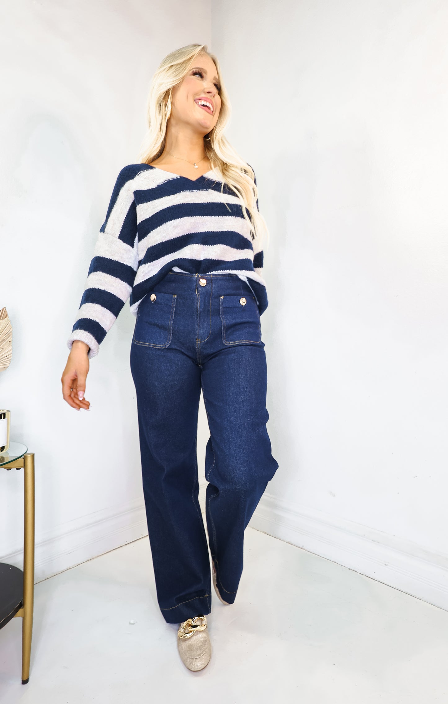 Indigo High Waist Straight Jeans