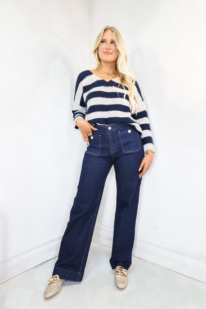 Indigo High Waist Straight Jeans