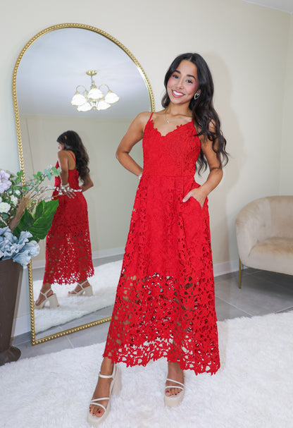 Endless Rose - Lace Midi Dress RED / L Endless Rose - Lace Midi Dress RED / L