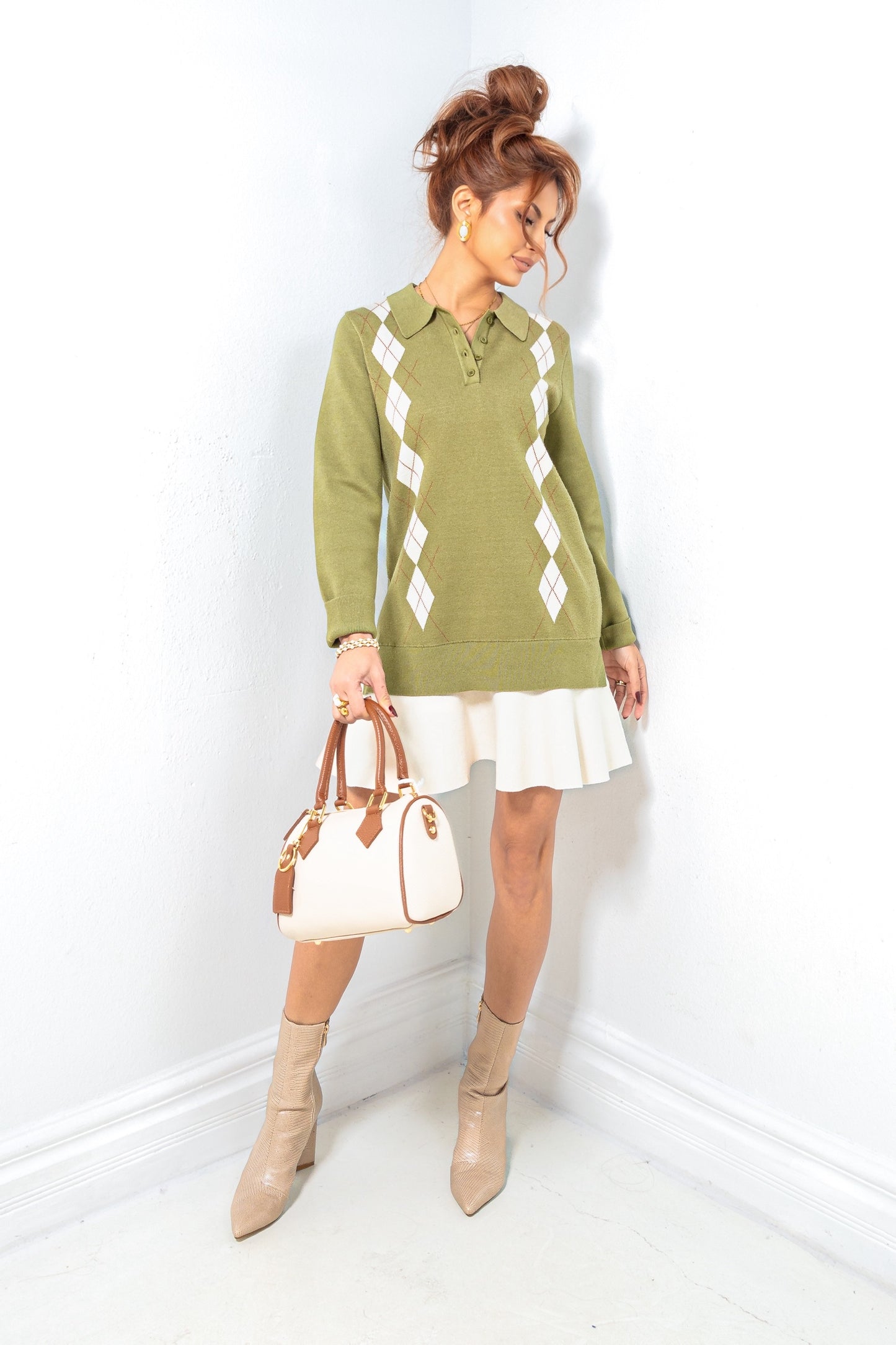 English Factory Argyle Polo Knit Dress