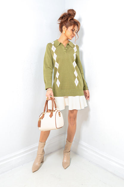 English Factory Argyle Polo Knit Dress