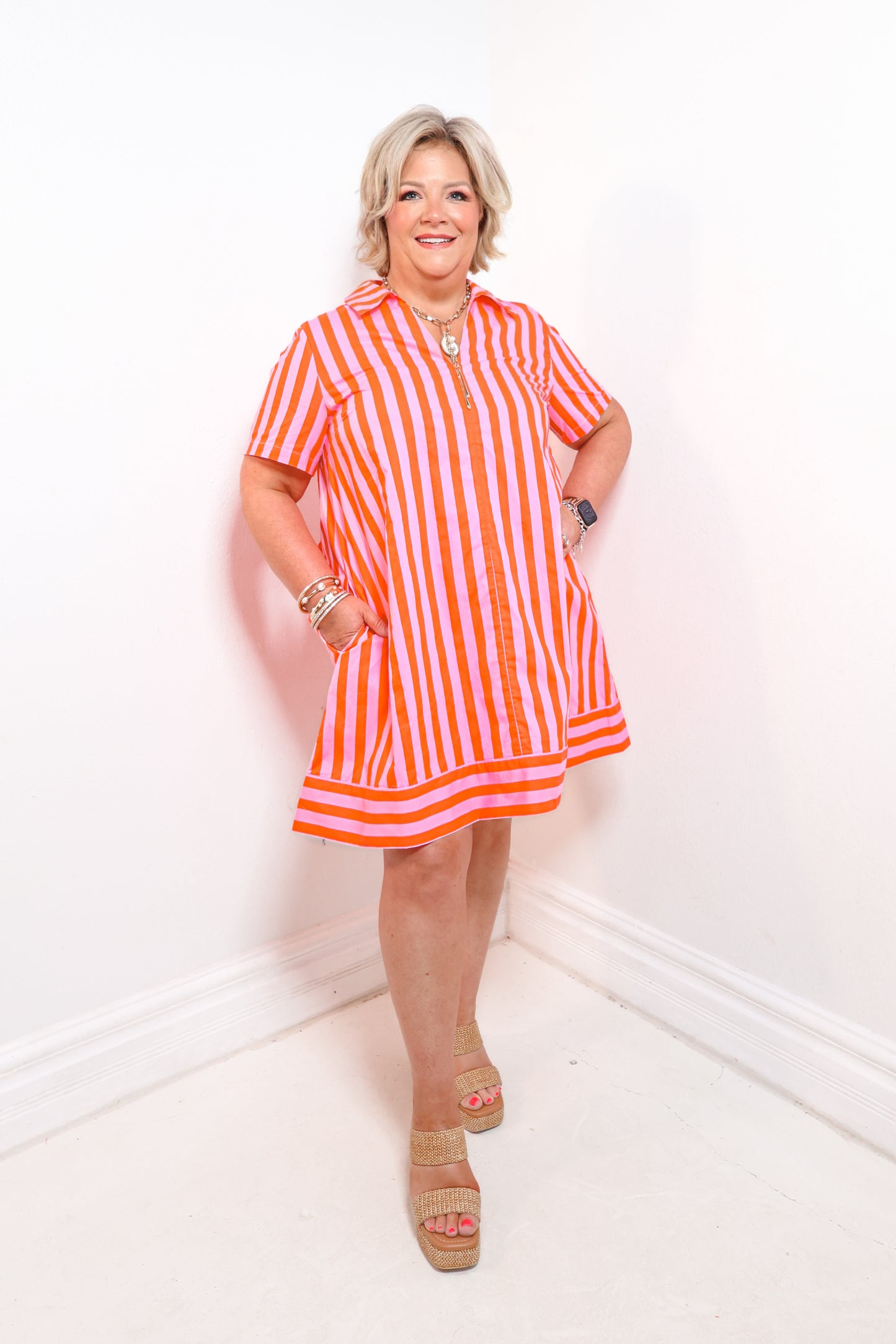 English Factory Peachy Keen Striped Shirt Dress
