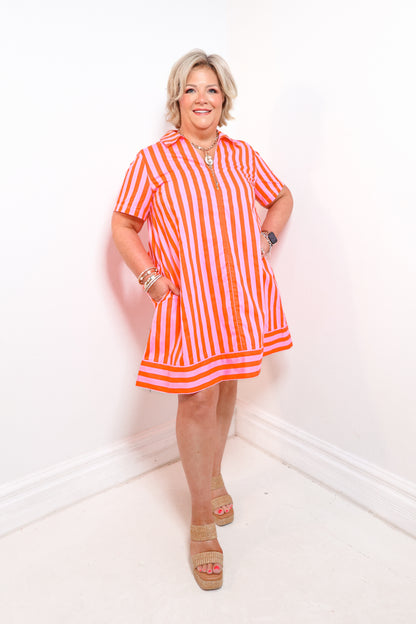English Factory Peachy Keen Striped Shirt Dress