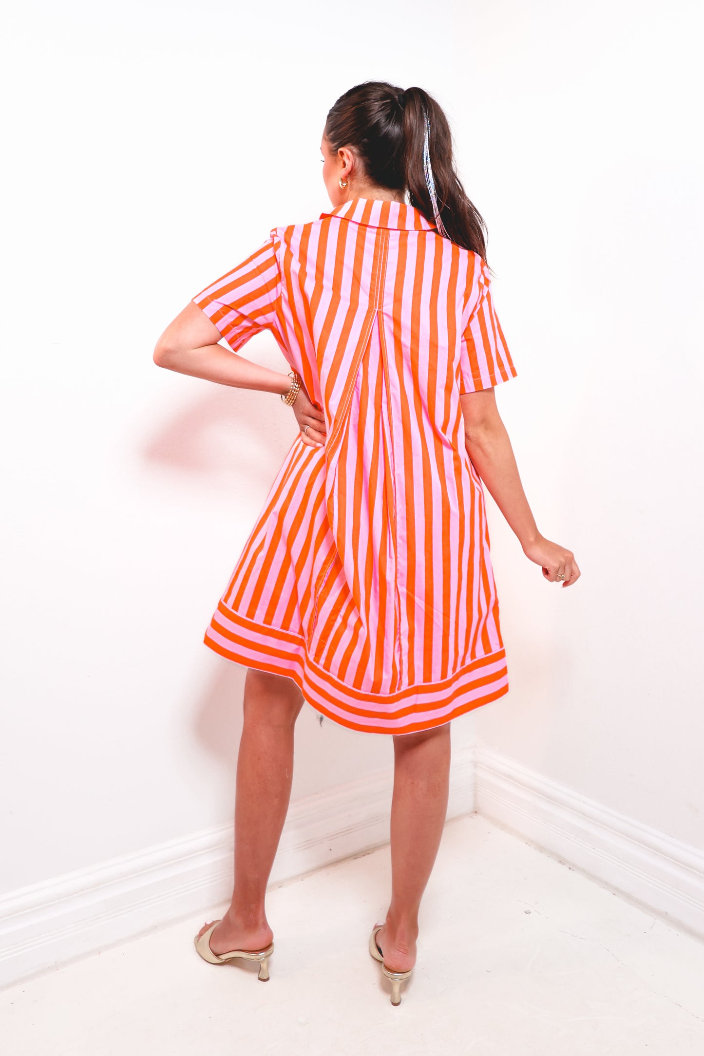 English Factory Peachy Keen Striped Shirt Dress