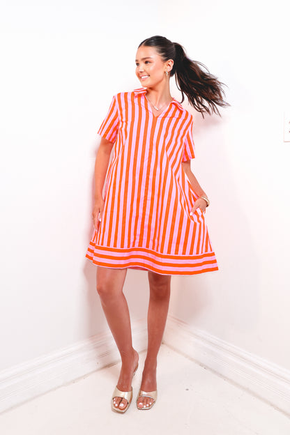English Factory Peachy Keen Striped Shirt Dress