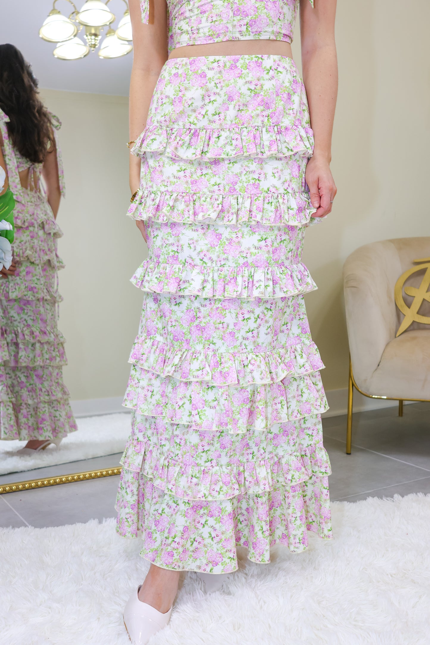 Ever After Floral Ruffled Maxi Skirt