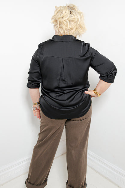 Everyday Muse Satin Button Down Blouse