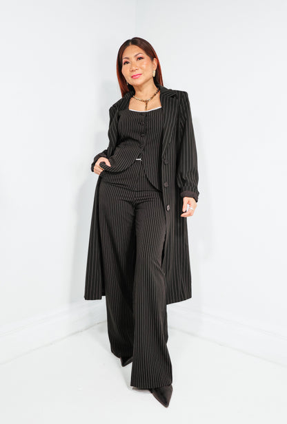 Executive Flair Pinstripe Trench Coat