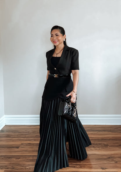 Draped In Dusk Asymmetric Pleated Maxi Skirt