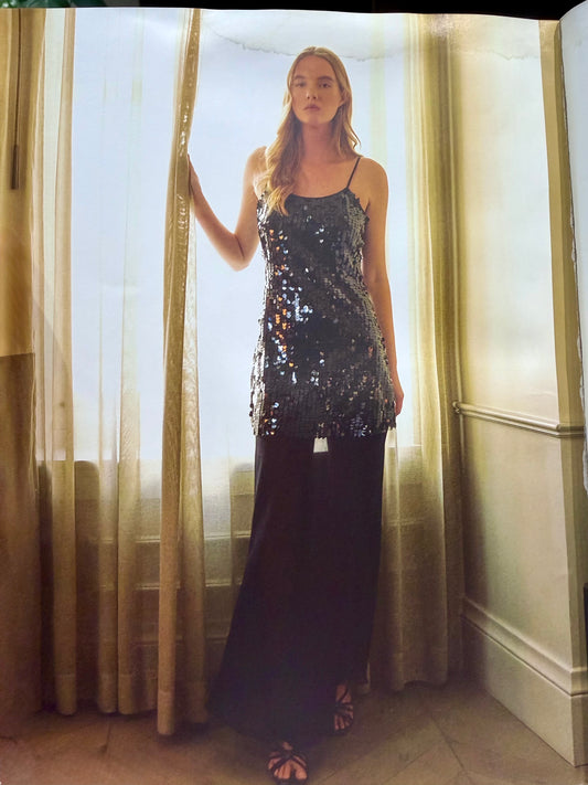 Midnight Sparkle Sequin Chiffon Maxi Dress