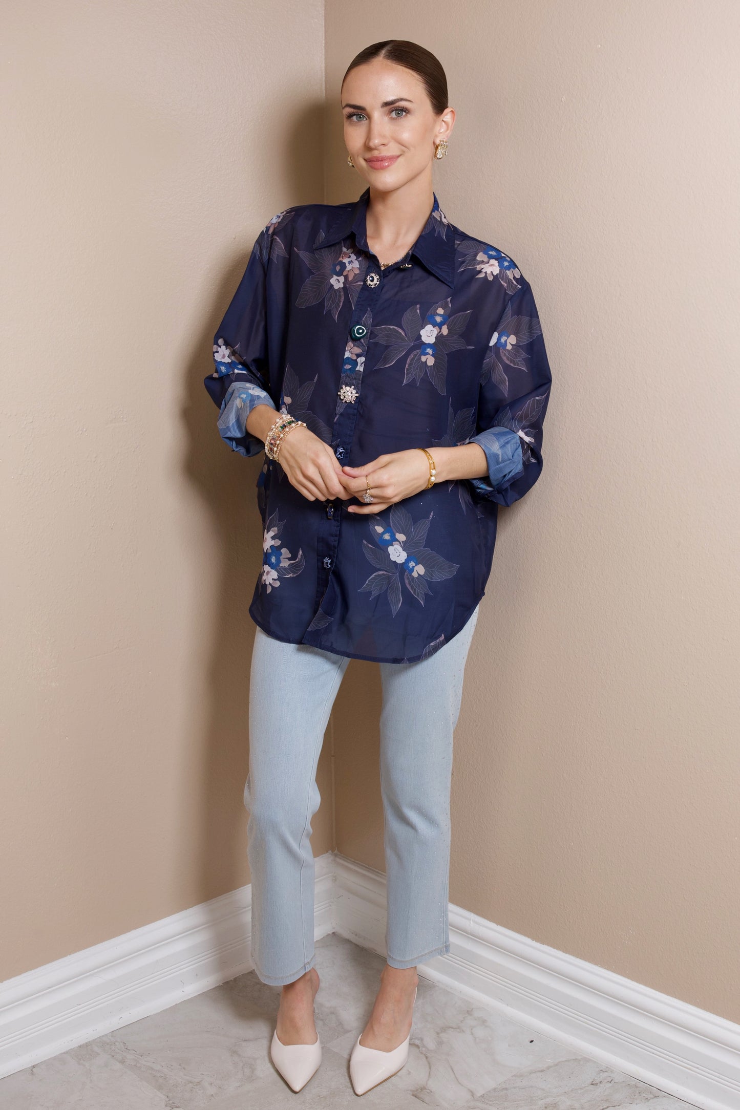 Secret Garden Silky Button-Up Top