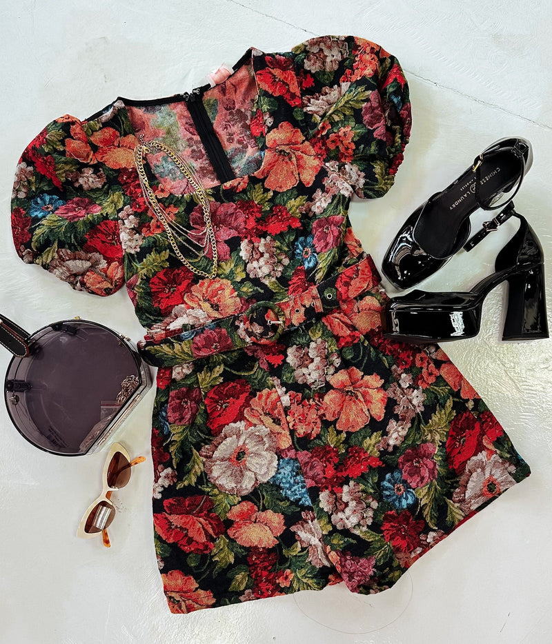 Fall Florals Belted Romper-Dresses-KCoutureBoutique, women's boutique in Bossier City, Louisiana