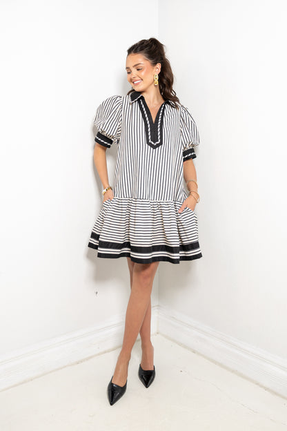 Falling For Stripes Puff Sleeve Mini Dress