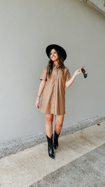Faux For You Leather Buttoned Mini Dress-Dresses-KCoutureBoutique, women's boutique in Bossier City, Louisiana