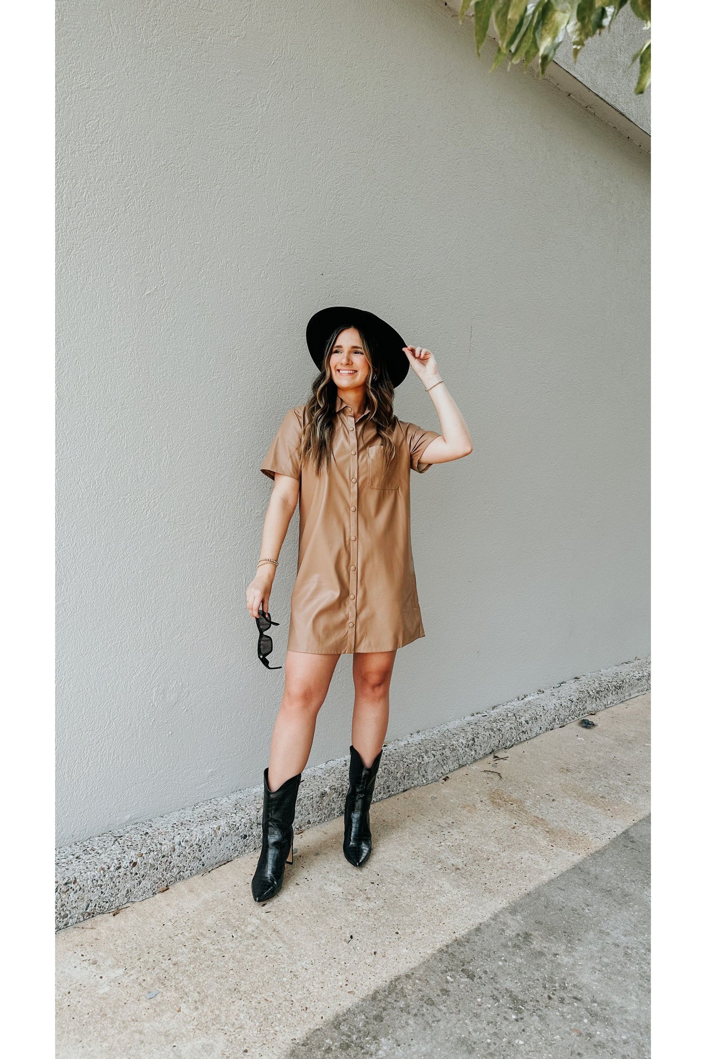 Faux For You Leather Buttoned Mini Dress-Dresses-KCoutureBoutique, women's boutique in Bossier City, Louisiana