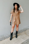 Faux For You Leather Buttoned Mini Dress-Dresses-KCoutureBoutique, women's boutique in Bossier City, Louisiana