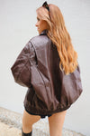 Faux Leather Oversized Bomber Jacket-Jackets-KCoutureBoutique, women's boutique in Bossier City, Louisiana
