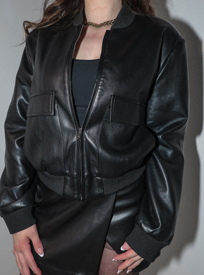 Faux Leather Hustle Mode Bomber Jacket