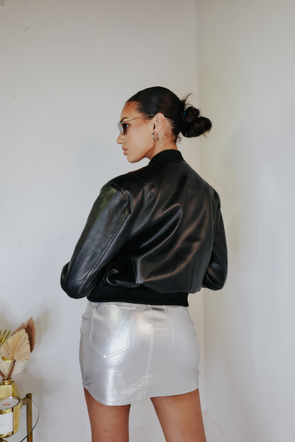 Faux Leather Hustle Mode Bomber Jacket