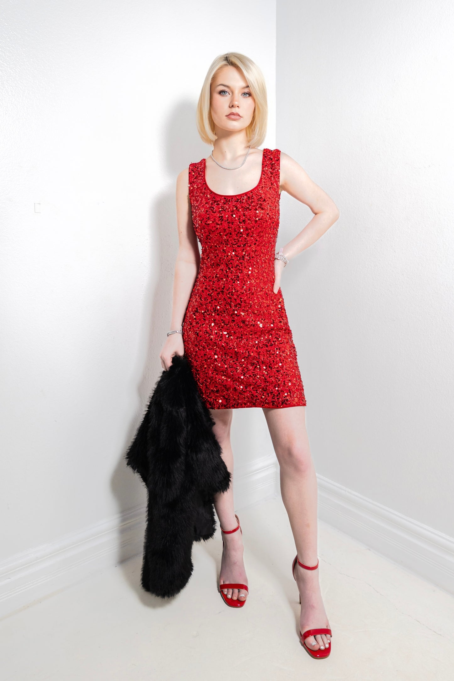 Festive Affair Sequined Cowl Back Dress