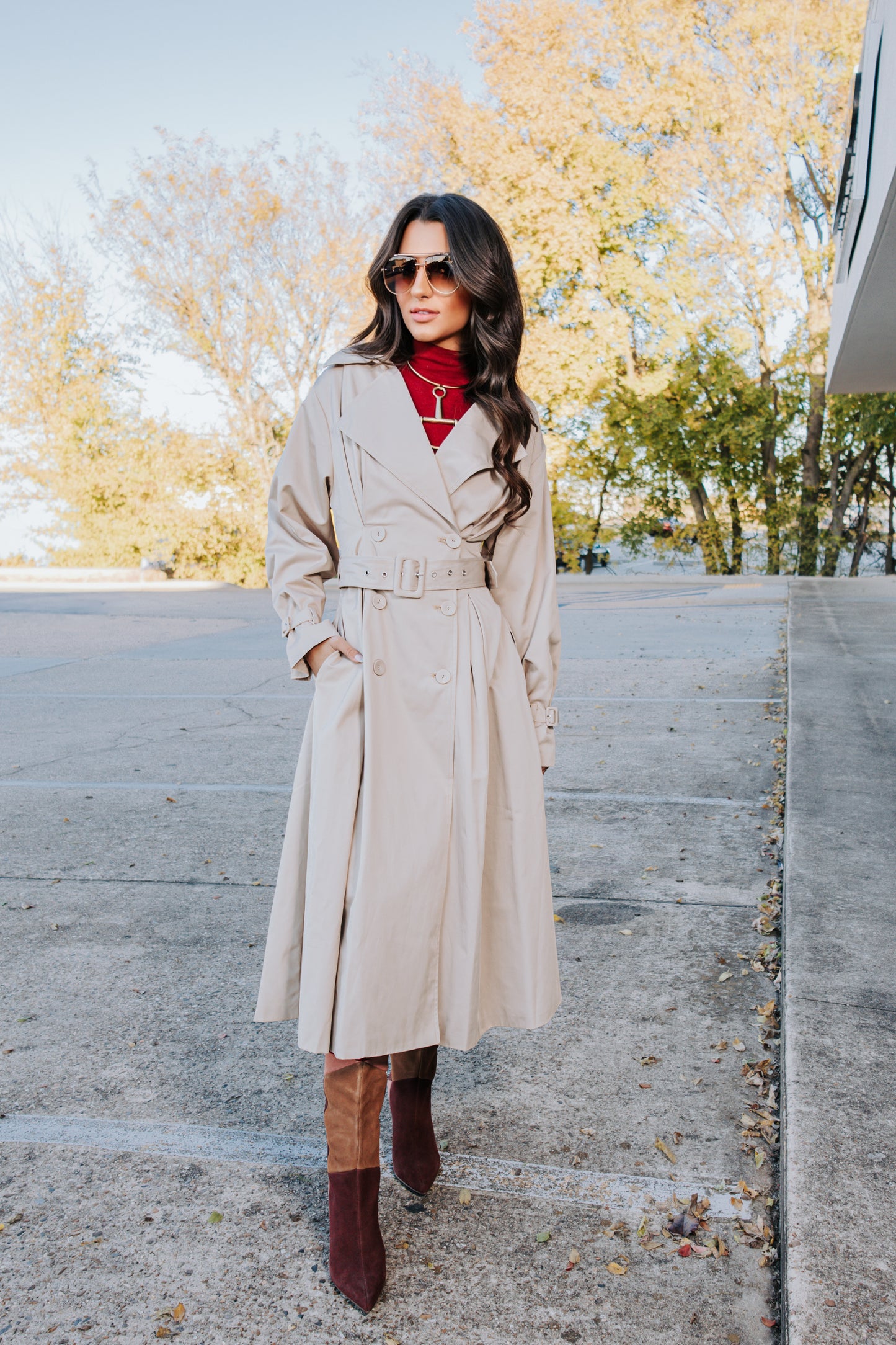 Fifth Avenue Flare Line Belted Trench Coat