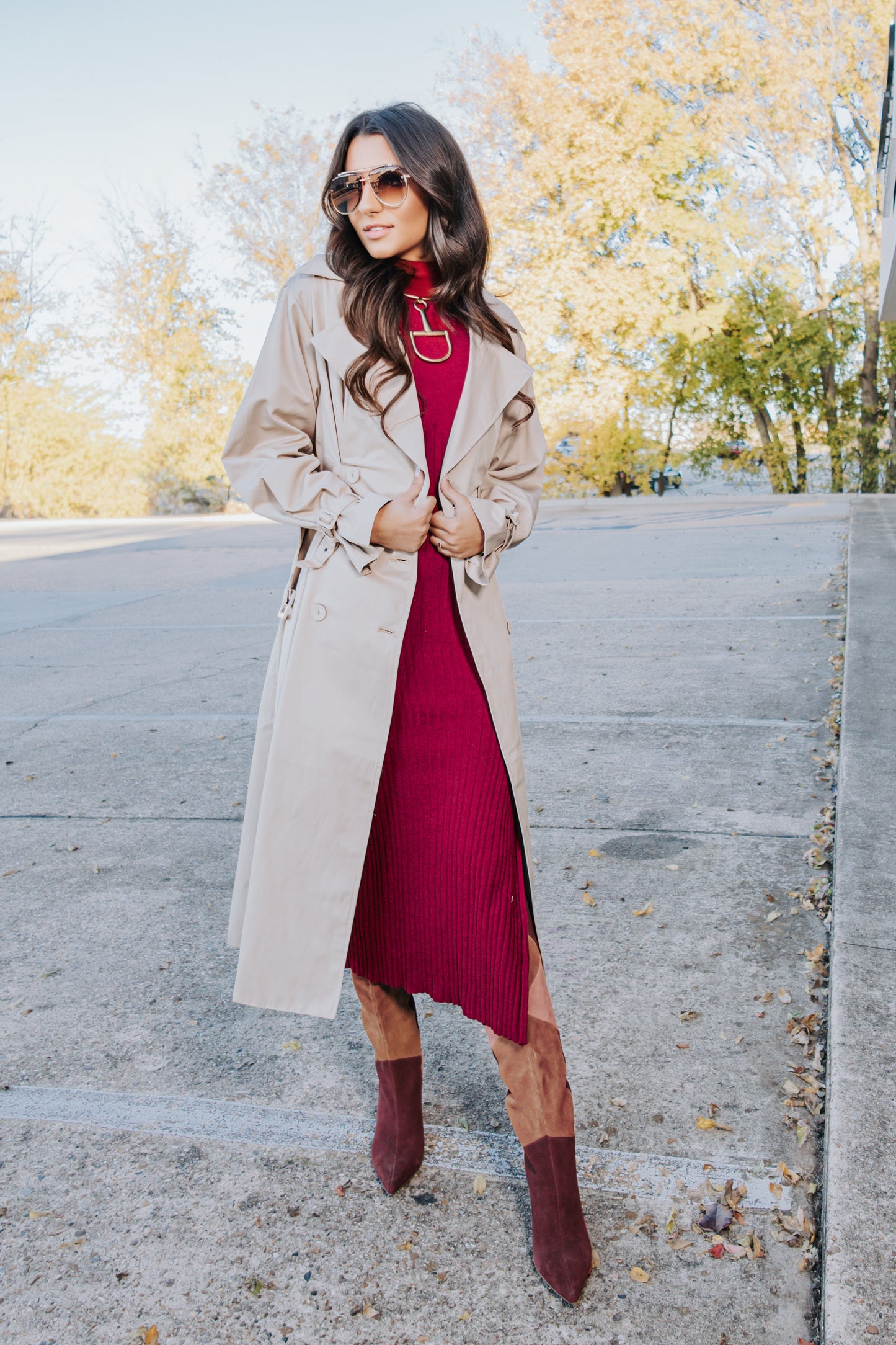 Fifth Avenue Flare Line Belted Trench Coat