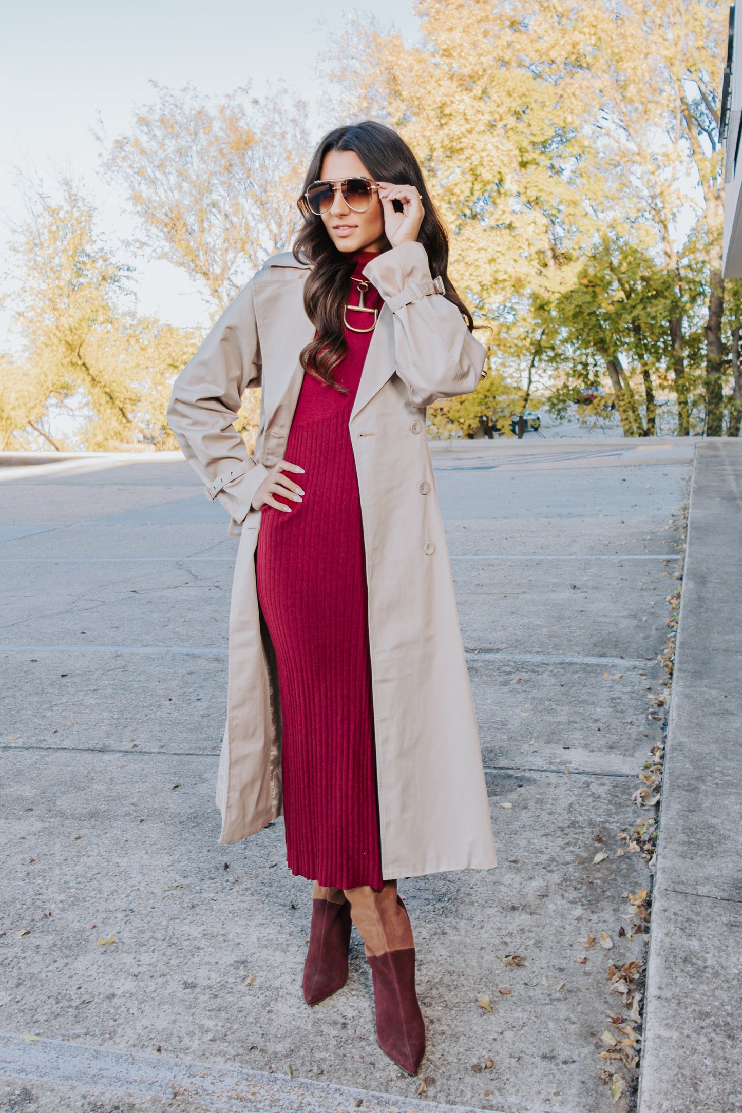 Fifth Avenue Flare Line Belted Trench Coat