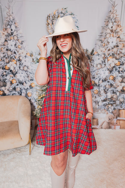 Fireside Plaid Button Down Shirt Dress