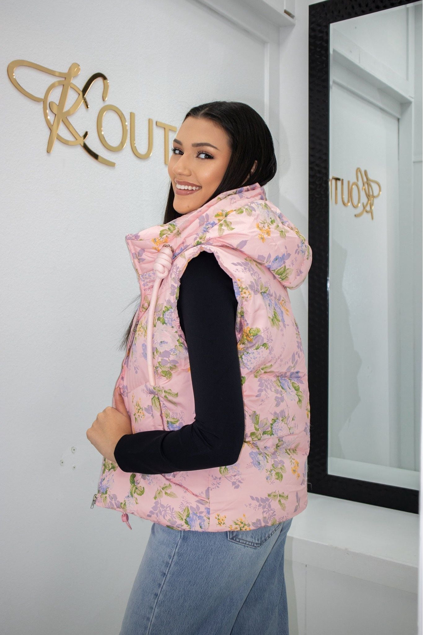 Floral Hooded Puffer Vest-Vest-KCoutureBoutique, women's boutique in Bossier City, Louisiana